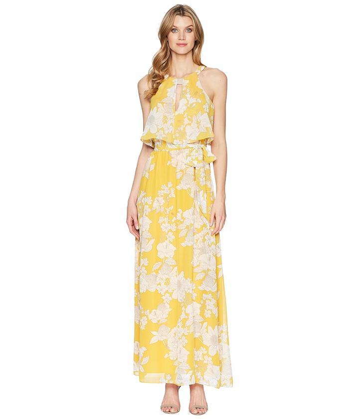 Adrianna Papell - Long Floral Print Popover Dress