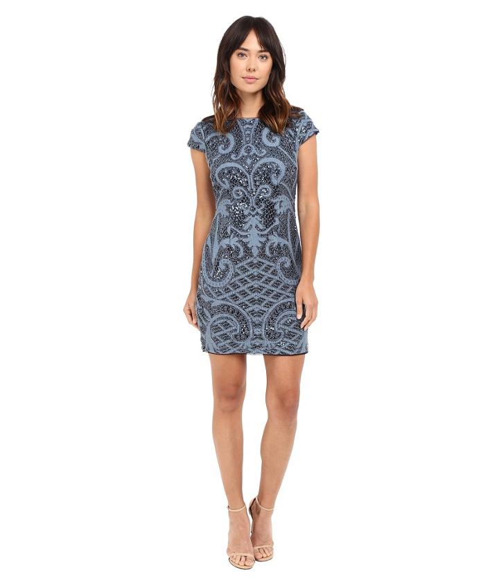 Adrianna Papell - Lace And Sequin Cap Sleeve Dress