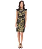 Versace Collection - Black And Gold Patterened Dress W/ Studded Sleeve Detail