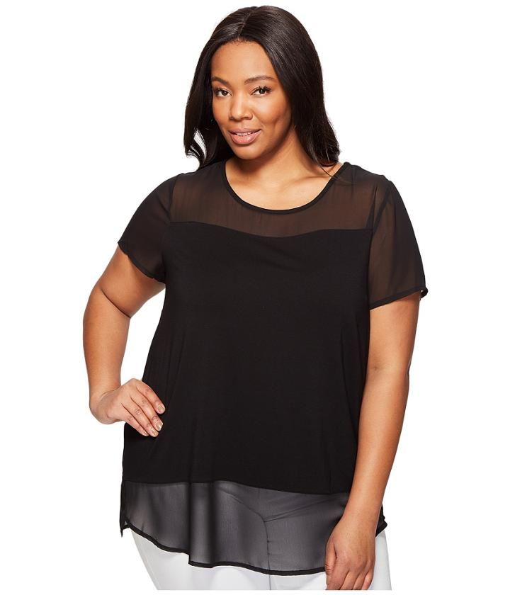 Vince Camuto Specialty Size - Plus Size Short Sleeve Top W/ Poly Chiffon Yoke And Hem