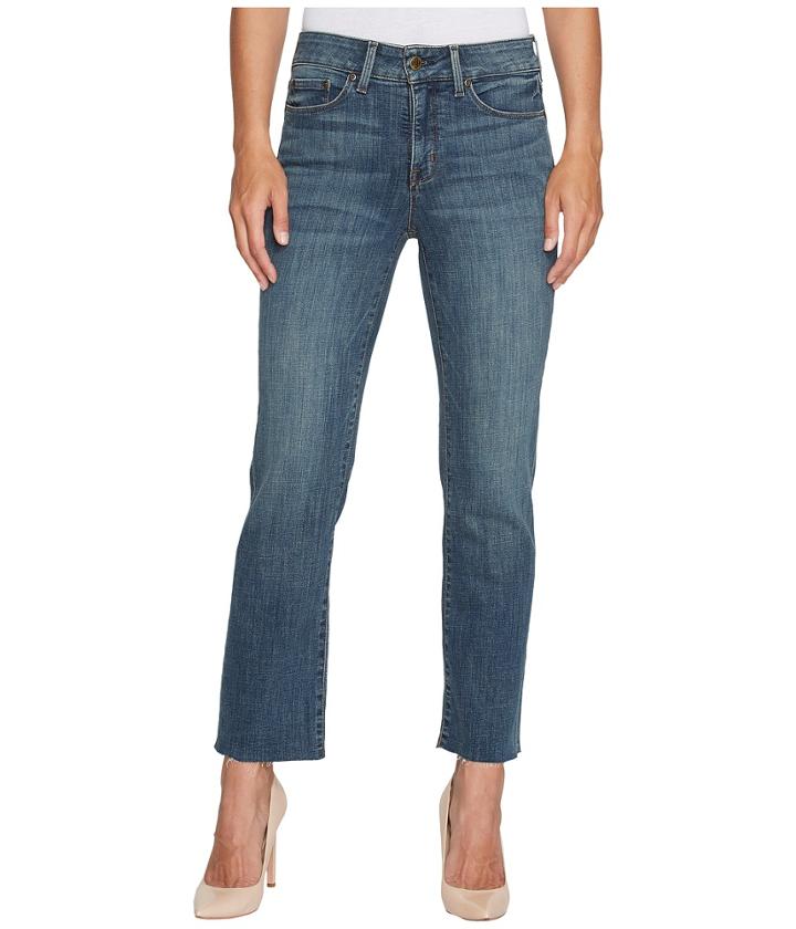 Nydj - Marilyn Straight Ankle Jeans W/ Raw Hem In Crosshatch Denim In Desert Gold