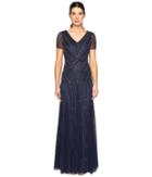 Adrianna Papell - Short Sleeve Illusion Neck Beaded Gown