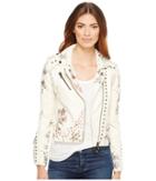 Blank Nyc - Beige Floral Embroidered Detail Moto Jacket In In Season