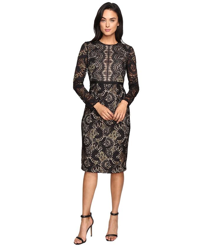 Maggy London - Metallic Paisley Lace Sheath Dress