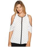 Vince Camuto - Flutter Sleeve Chic Polka Dot Cold Shoulder Blouse