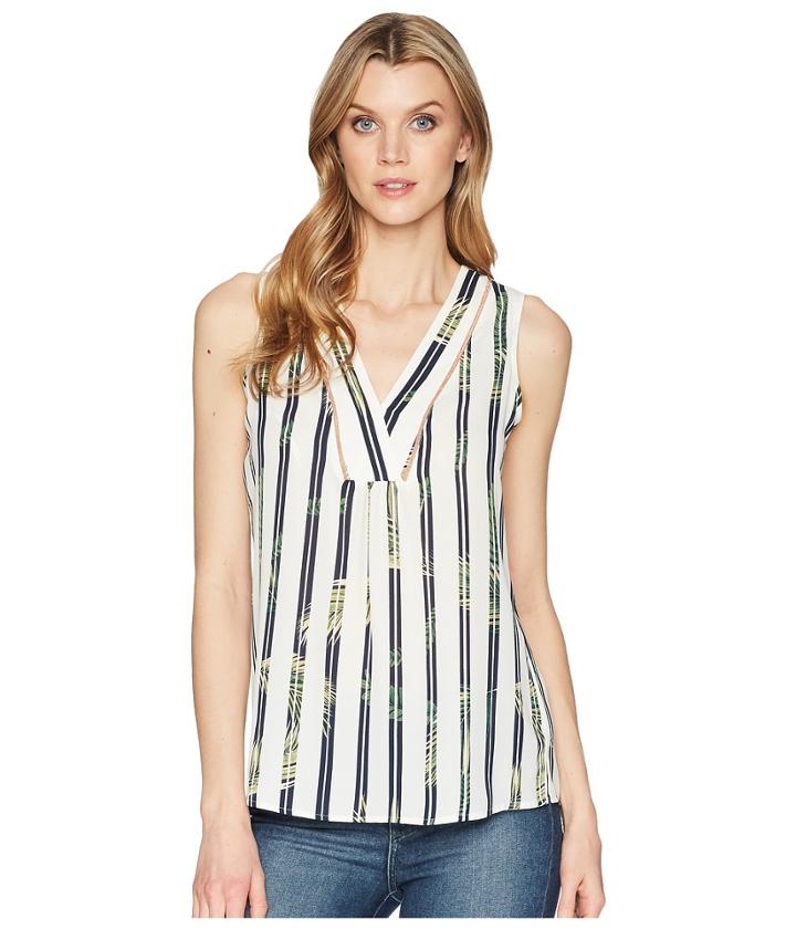 Ivanka Trump - Printed Georgette Sleeveless V-neck With Trimming Detail