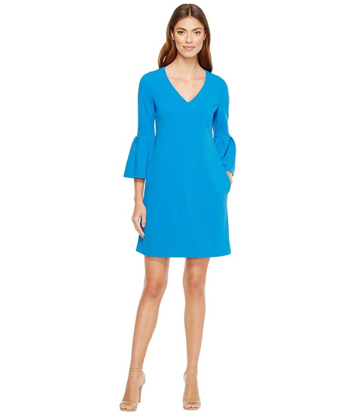 Donna Morgan - 3/4 Bell Sleeve Crepe Shift With V-neck