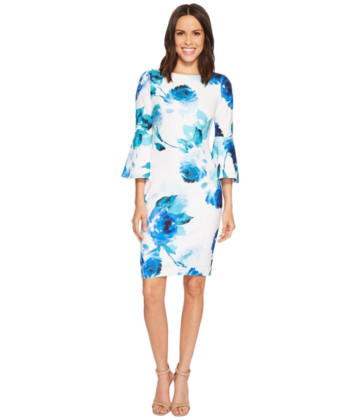 Calvin Klein - Floral Print Bell Sleeve Sheath Dress Cd8cc33e