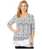 Vince Camuto Plus - Plus Size 3/4 Sleeve Graphic Strip Top With Asymmetrical Chiffon Hem