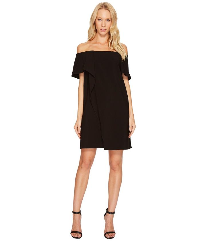 Halston Heritage - Short Sleeve Cold Shoulder Asymmetrical Drape Dress