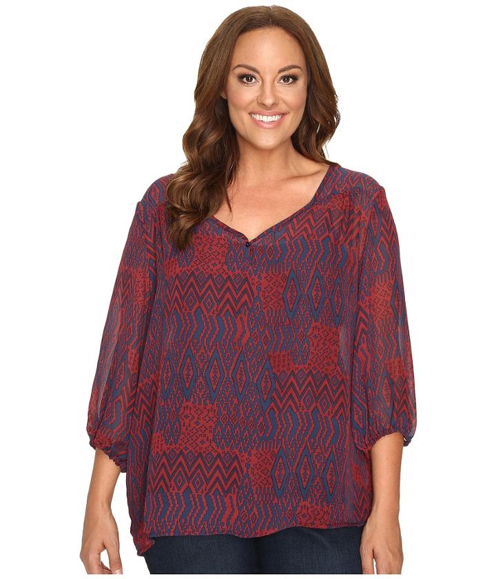 Stetson - Plus Size Native Patchwork V-neck Blouse
