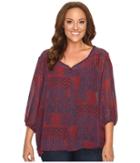 Stetson - Plus Size Native Patchwork V-neck Blouse