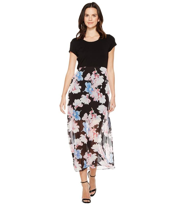 Vince Camuto - Short Sleeve Poetic Bouquet Chiffon Overlay Dress