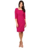 Tahari By Asl - Square Neck 3/4 Sleeve Sheath Dress With Skirt Details