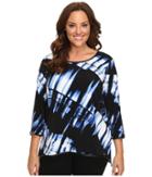 Calvin Klein Plus - Plus Size Printed 3/4 Sleeve W/ Faux Leather Trim