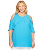 Vince Camuto Specialty Size - Plus Size Cross Over Ruffled Cold Shoulder Blouse