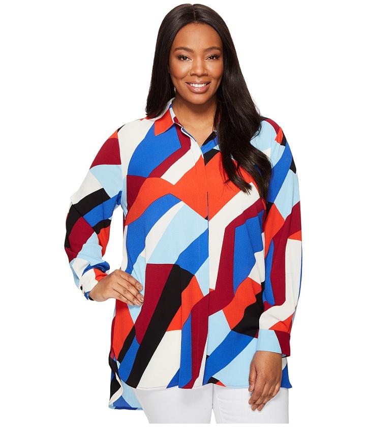 Vince Camuto Specialty Size - Plus Size Long Sleeve Marina Blocks Button Down Tunic