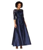 Adrianna Papell - Long Sleeve Lace Front Gown With Taffeta Overskirt