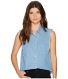 7 For All Mankind - Sleeveless Ruffled Denim Shirt In Skyway Authentic Blue