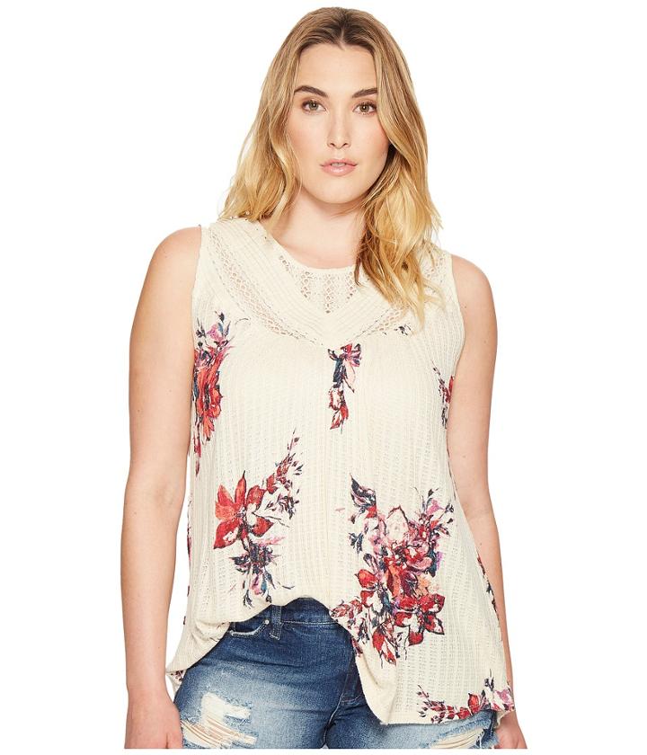 Lucky Brand - Plus Size Floral Print Crochet Tank Top