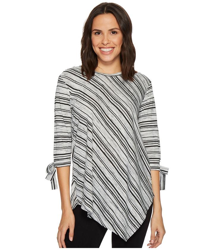 Two By Vince Camuto - Long Sleeve Tie Cuff Asymmetrical Hem Modern Track Stripe Top