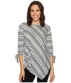 Two By Vince Camuto - Long Sleeve Tie Cuff Asymmetrical Hem Modern Track Stripe Top