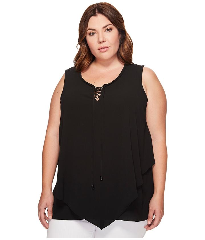Vince Camuto Specialty Size - Plus Size Sleeveless Handkerchief Lace-up Texture Blouse