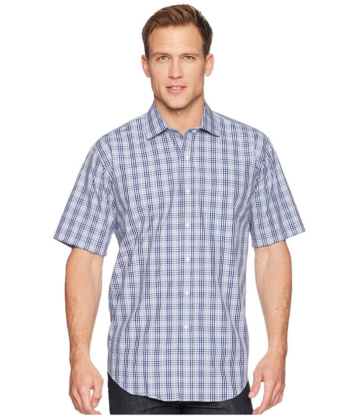 Magna Ready - Short Sleeve Magnetically-infused Plaid Dress Shirt- Spread Collar