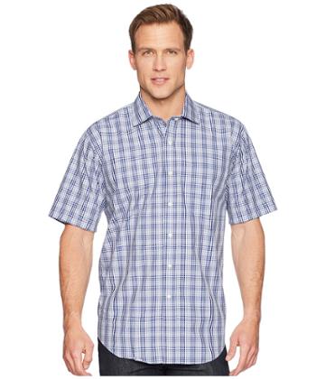 Magna Ready - Short Sleeve Magnetically-infused Plaid Dress Shirt- Spread Collar