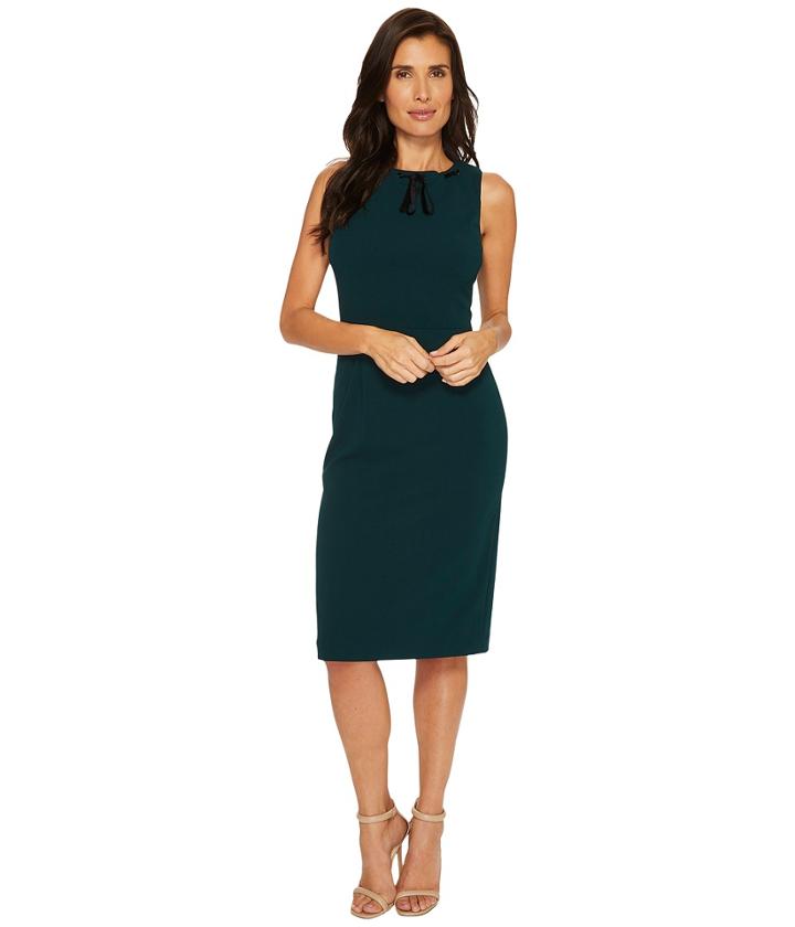 Ivanka Trump - Scuba Crepe Midi With Velvet Trim Loop Tie Dress