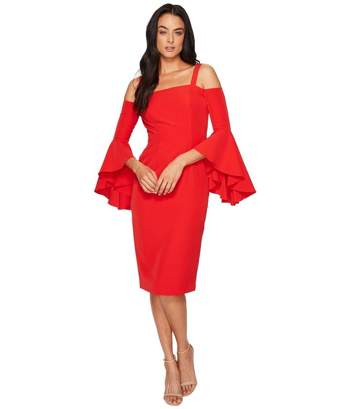 Maggy London - Dream Crepe Cold Shoulder Sheath Dress W/ Cascade Sleeve
