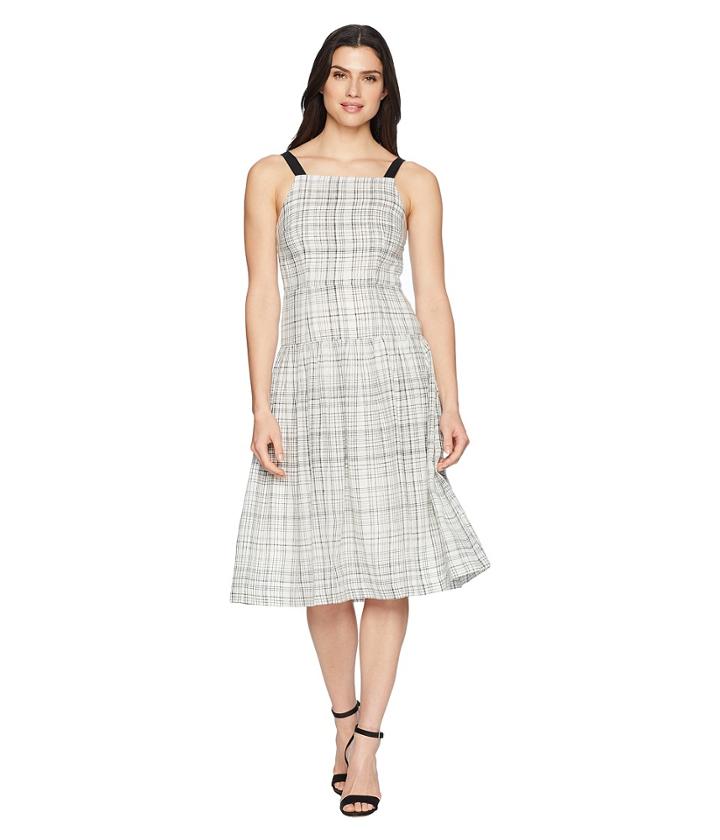 Donna Morgan - Plaid Linen Drop Waist Dress With Contrast Straps
