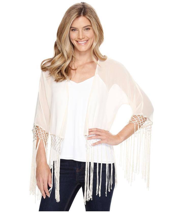 Roper - 0947 Cream Georgette Fringed Cardigan