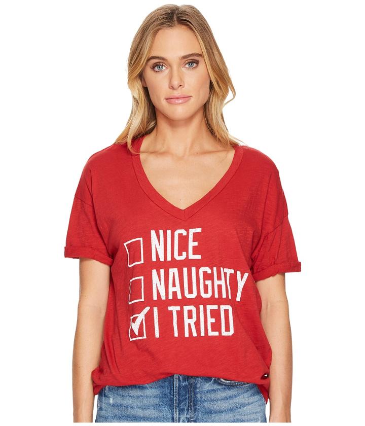 The Original Retro Brand - Naughty, Nice, I Tried V-neck T-shirt