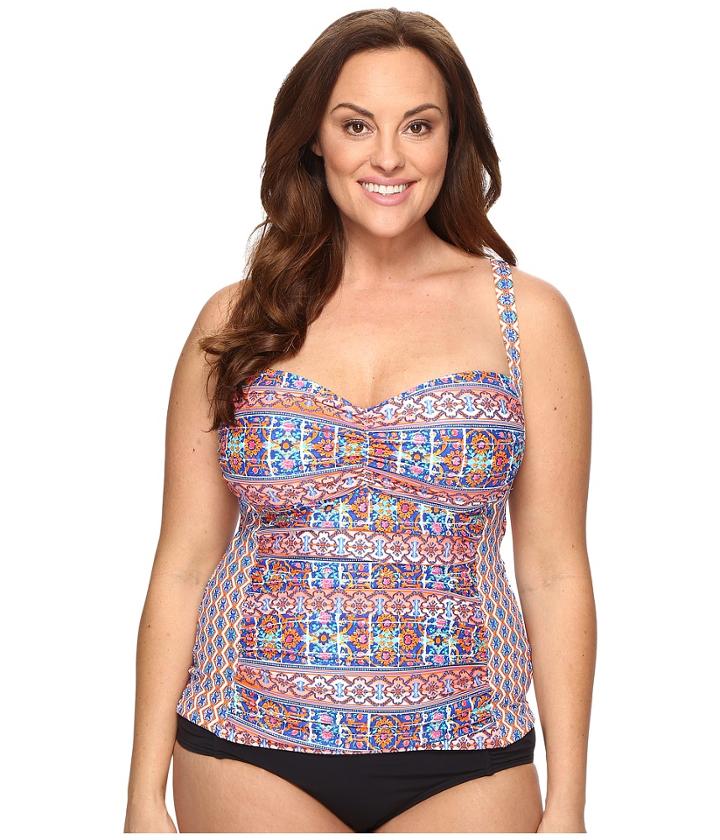 La Blanca - Plus Size Corsica Tile Ots Sweetheart Tankini Top