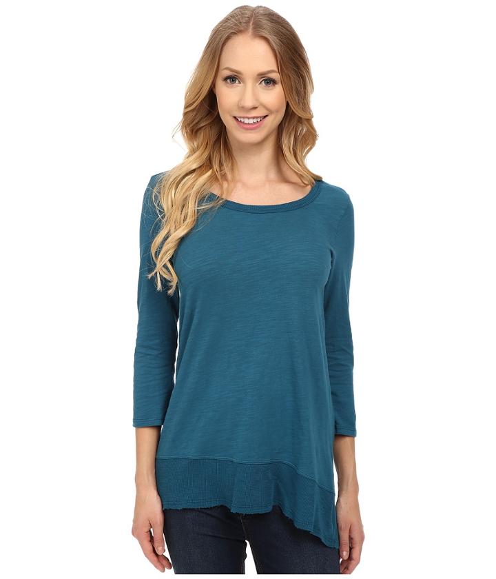 Mod-o-doc - Sueded Slub Jersey 3/4 Sleeve Hi-low Rib Trim Tee