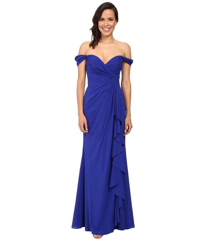 Badgley Mischka - Off The Shoulder Silk Ruffle Front Gown