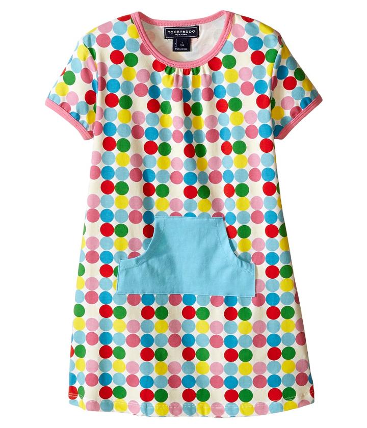 Toobydoo - Short Sleeve Dot Pocket Dress W/ Blue Pocket