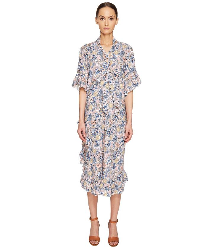 See By Chloe - Cotton Short Sleeve Tie Ruffle Dress