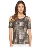 Calvin Klein - Foiled Metallic Cold Shoulder Top