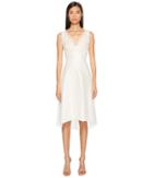 Marchesa Notte - Striped Neoprene V-neck High-low Lace Dress