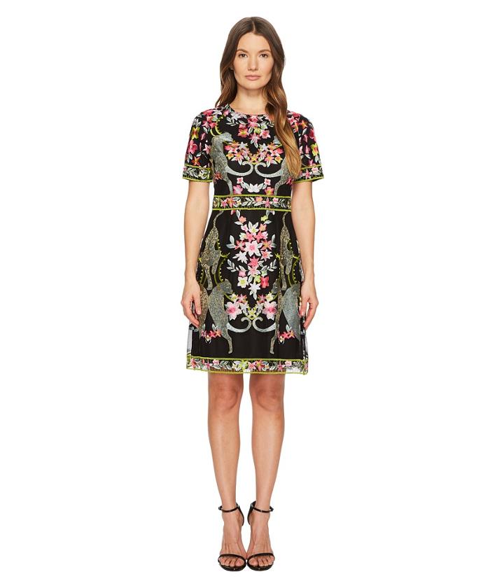 Marchesa Notte - Short Sleeve Thread Embroidered Cocktail