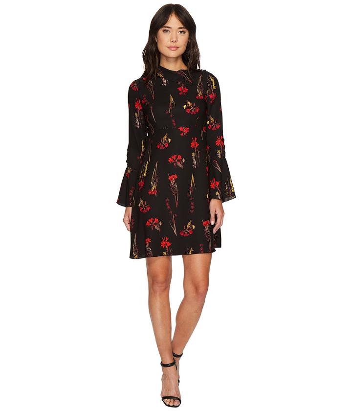 Vince Camuto - Fold-over Collar Botanical Flare Dress