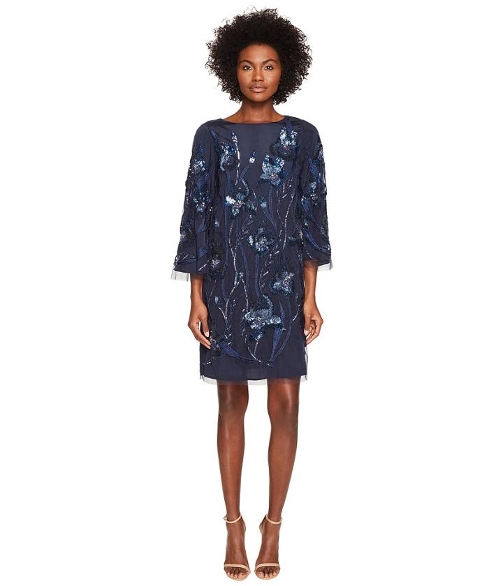 Marchesa Notte - 3/4 Sleeve Tunic Dress W/ Embroidery Detail