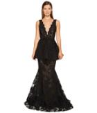 Marchesa - Plunging V-neck Fit And Flare Gown In Corded Lace