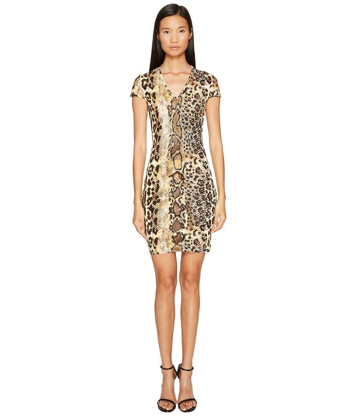 Just Cavalli - Short Sleeve V-neck Mixed Animal Print Jersey Dress