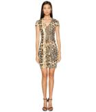 Just Cavalli - Short Sleeve V-neck Mixed Animal Print Jersey Dress