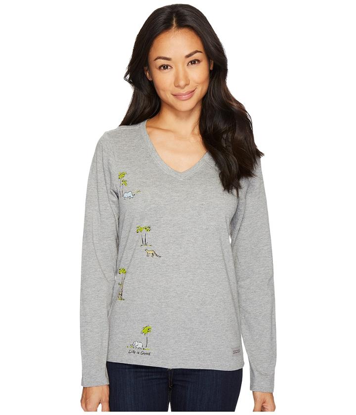 Life Is Good - Tiny Animal Print Long Sleeve Crusher Vee