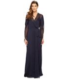 Halston Heritage - Long Sleeve Deep V-neck Flowy Gown W/ Sash