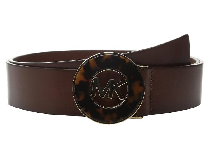 Michael Michael Kors - 40mm Veg Leather Panel On Tortoise Inlay Plaque Buckle